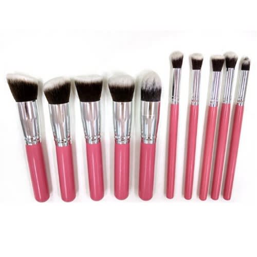 10 Pieces Professional Make Up Brush-Pink &  Silver