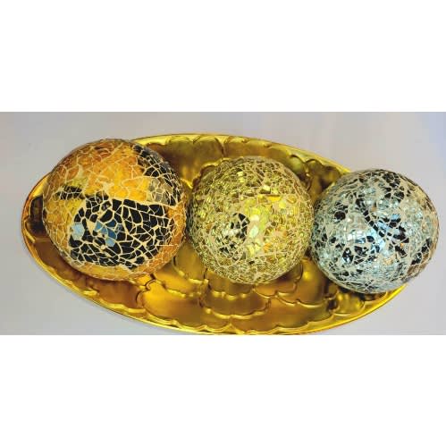 Decorative Center Table Bowl And Multicolored Ball - Gold