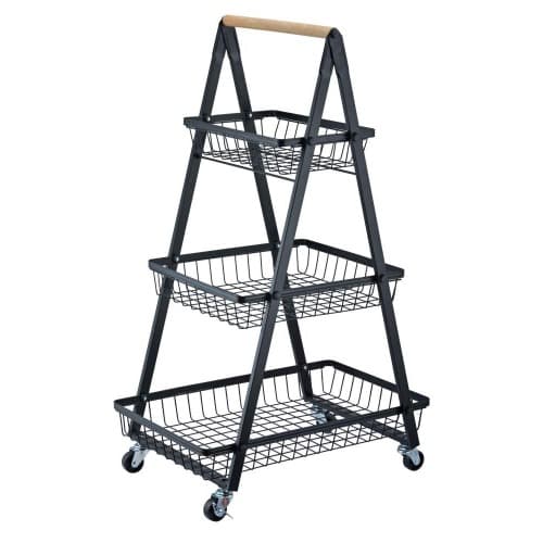 Multi Purpose Foldable Black 3-tier Steel Utility Rolling Storage Trolley