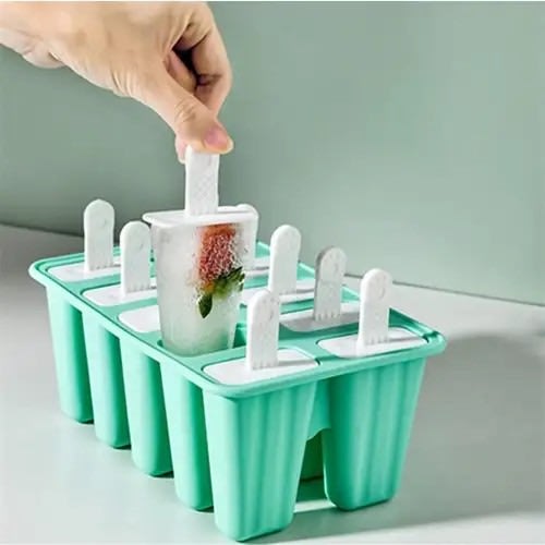 Ice Cream Popsicle Mold With Sticks - Silicone - 10 Slots