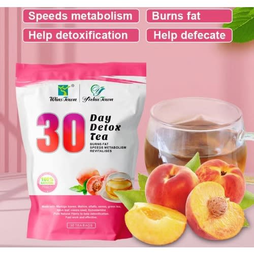 30 Day Detox Tea - Herbal Tea For Body Detoxing, Belly Fat, And Metabolism - Peach Flavour