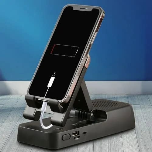 Collapsible Phone Holder With Power Bank And Bluetooth Speaker