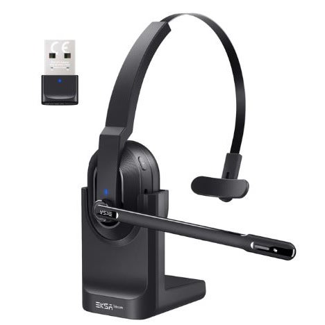 Bluetooth 5.0 2 Mic Headsets With Charging Base & USB Dongle -Eksa - H5