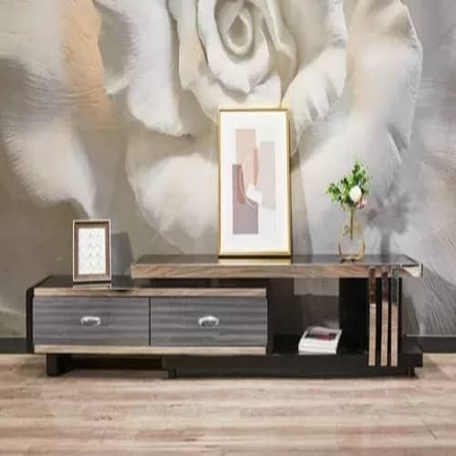 Modern Adjustable Royal Tv Cabinet Stand With  Double Drawer - Black and Grey