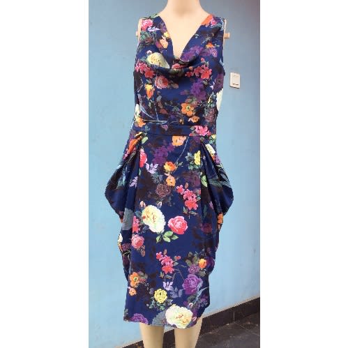 Gorgeous Flowered Midi Dress - Navy