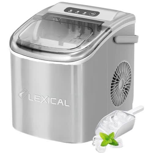 Lexical Countertop Self-Cleaning Ice Maker Machine With Handle & Ice Scoop - 9pcs/7min - 100W - 1.2L