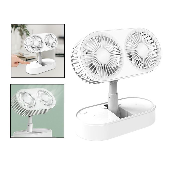 Folding Desktop Fan Dual Fan Rechargeable Mini Desktop Table White