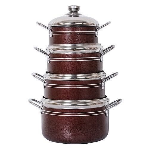 Non Stick Cooking Pots - Set Of 4 - Brown