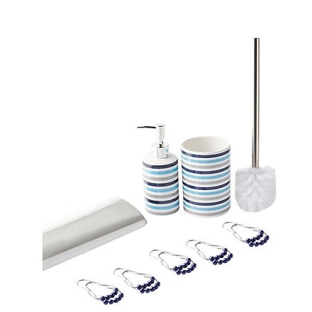Bathroom Gift Set 15-piece - Blue And Grey Thick Stripes