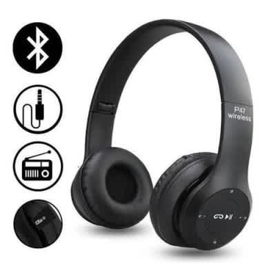 P47 Wireless Headphones Bluetooth 5.0 Fm Radio Foldable - Black