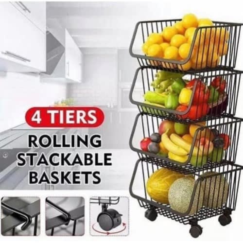 4 Tiers Rolling Stackable Basket