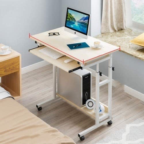 Adjustable Height Laptop - Desktop Table With Keyboard Drawer - White Marple