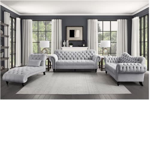 Cheslo Vantage Tuft Sofa Set With Lounge - Slate-grey Velvet