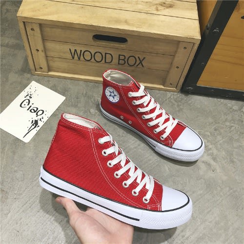 Hi-top Canvas Sneakers - Red