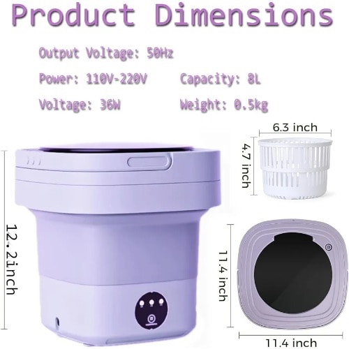 Mini Foldable Washing Machine With Blue Light - Wash And Spin