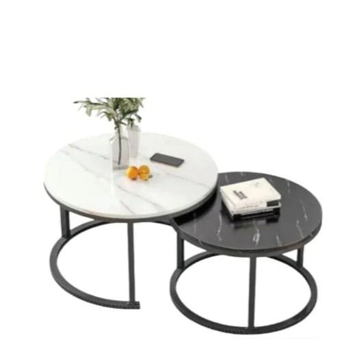 White And Black Round Shape Nordic Center Table - Block Leg