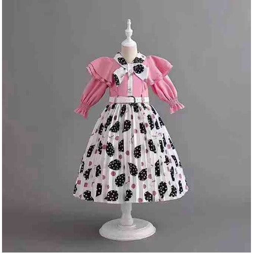 Girls Short Sleeve Dress With Sequin -pink