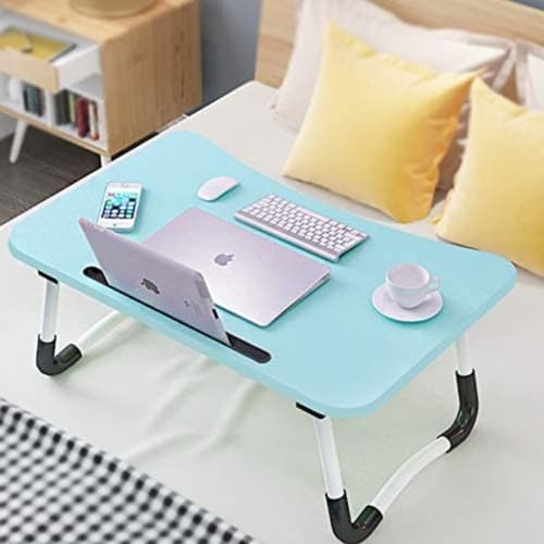 Foldable Laptop Table Stand With Cup Slot - Blue