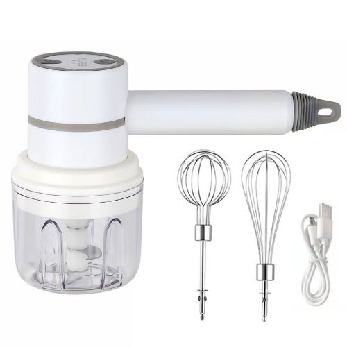 Wireless Rechargeable 3in1 Mixer, Blender, Masher - White