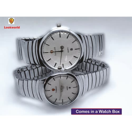 2 in 1 Multifunction Analogue Unisex Silver-tone Stainless Steel-date Watch