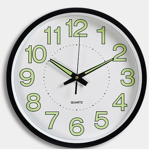 Circular Night Glow Luminous Wall Clock - 12Inch - 30cm - Black