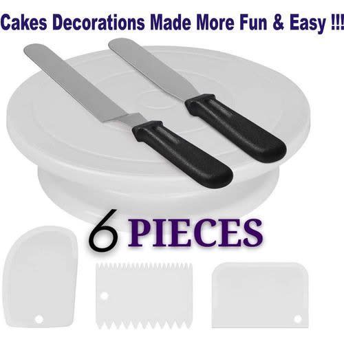 6 Pieces Of Cake Decorating Tools With Cake Turntable