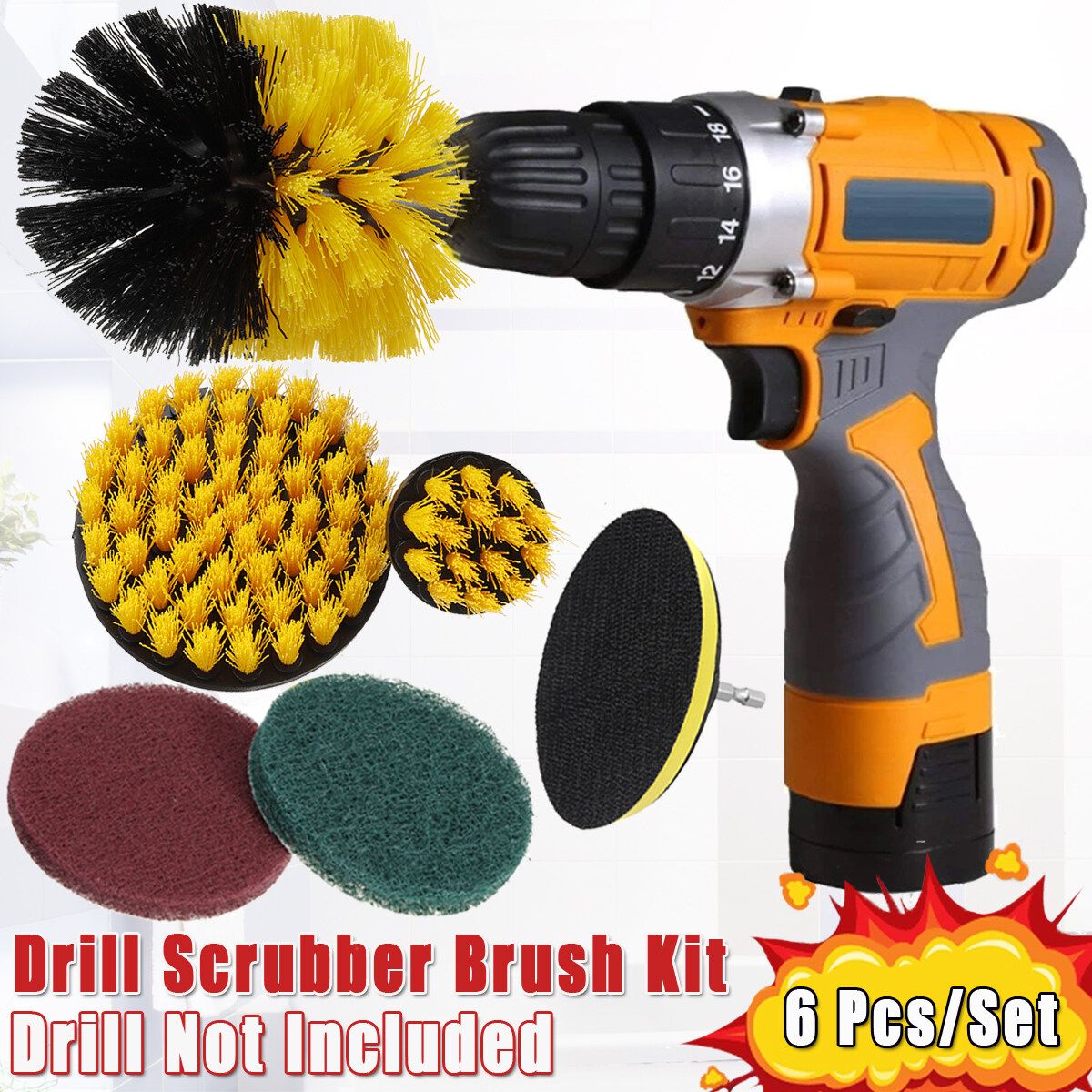 6Pcs/Set Drill Scrubber Brush Kit For Carpet Cleaning Kitchen Bathroom Round Tub