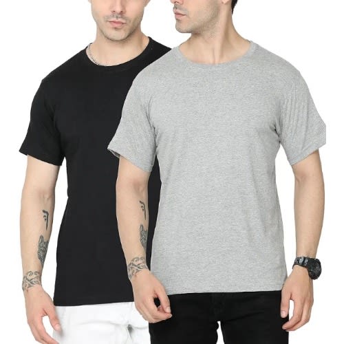Pack Of Two Cotton Roundneck T-shirt For Men - Black And Grey