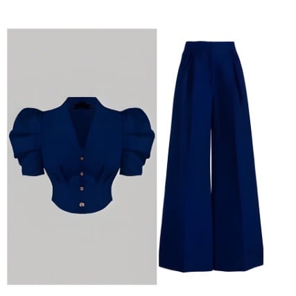 V- Hem Top And Trouser Set- Navy Blue