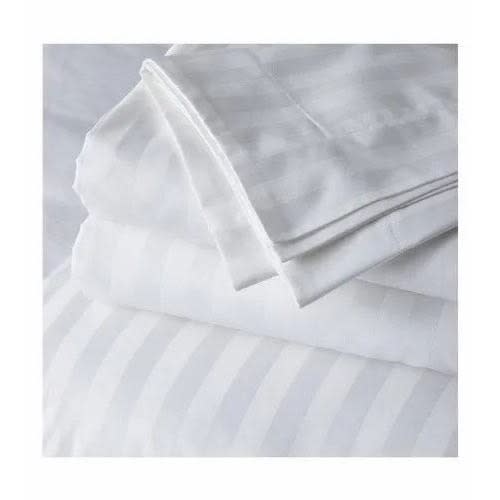 Plain Stripe Bedsheet With 4 Pillowcases & Duvet - White bold
