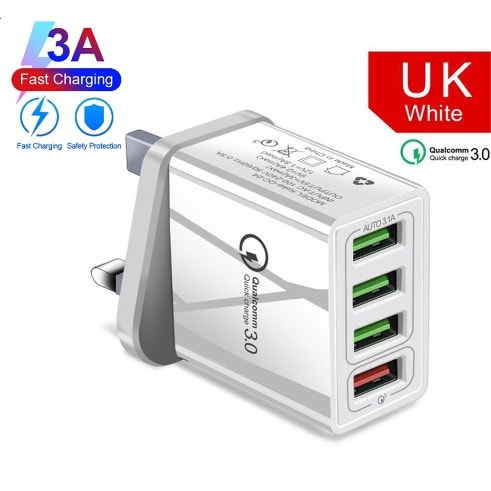 Qc 3.0 3a 4 Usb Phone Charger Fast Charging For Iphone Xiaomi Huawei  Samsung