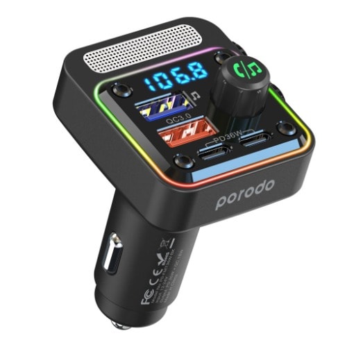 Quick-charge Fm Car Charger - Dual Usb-c & Usb-a - Pd 36w - Black