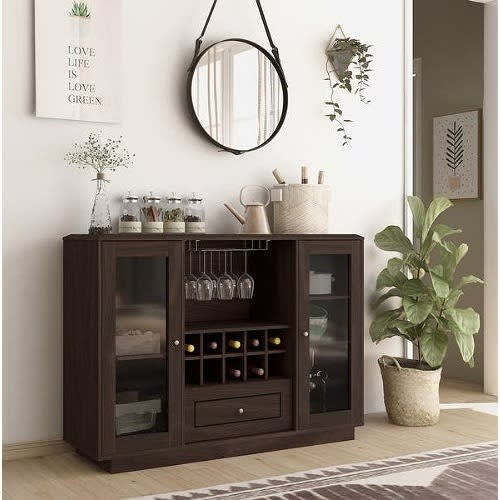 Rustic Espresso Dining Buffet With Wine Rack