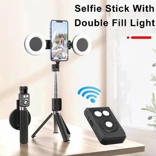 Selfie Stick Tripod Stand With Double Ring Fill Light - 1.7m