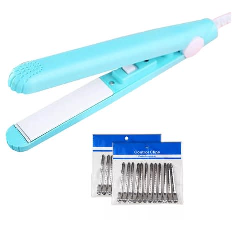 Mini Hair Straightener -20w & Hair Control Clips - 12 Pcs