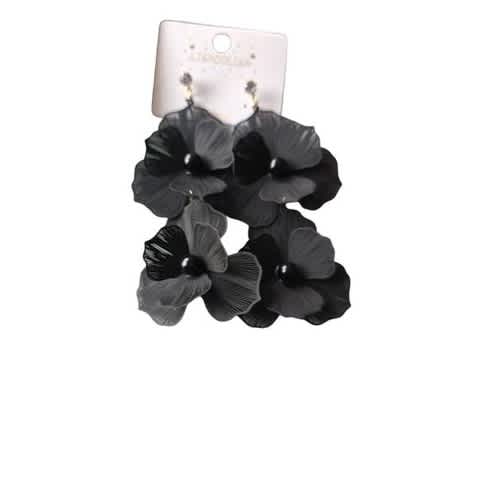 Vintage Style Flower Drop Earrings Black