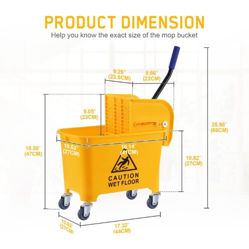 Wet Floor Caution Mop Bucket With Wringer - 20L