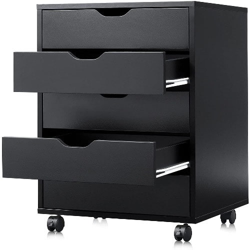 Chest Wood Storage Dresser & Cabinet With Wheels-  5-drawer -Black