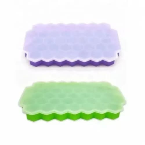 Silicone Honeycomb Ice Cube Tray With Lid - 2 Pcs