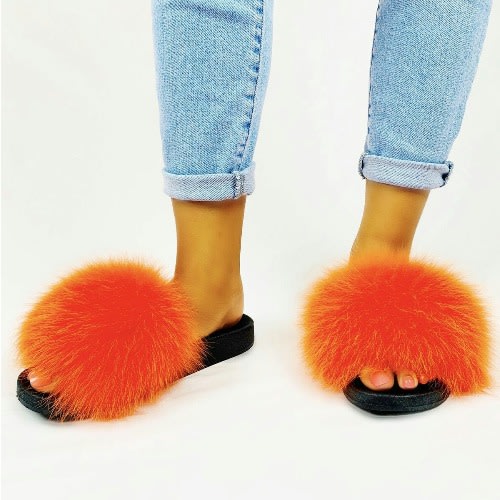 Fashion  Fox Fur Fluffy Flat Slippers