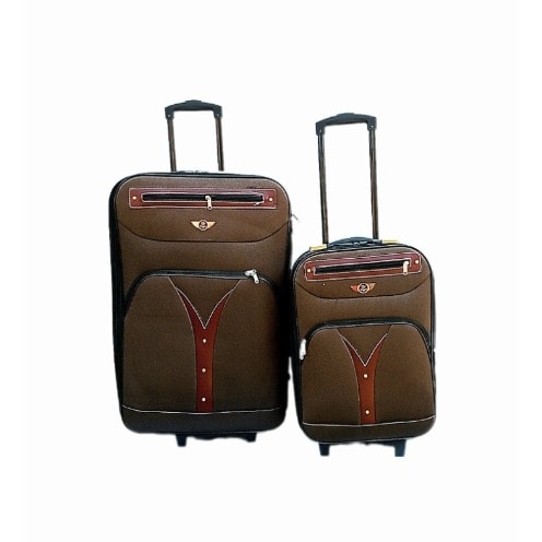By 2 Set Big and Small Zippers Luggage Trolly Boxes - Brown