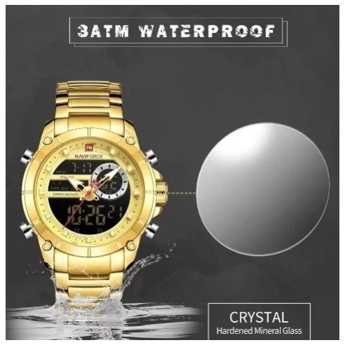 Men's - Gold  Watch Quartz Waterproof Dual Display - Analog & Digital