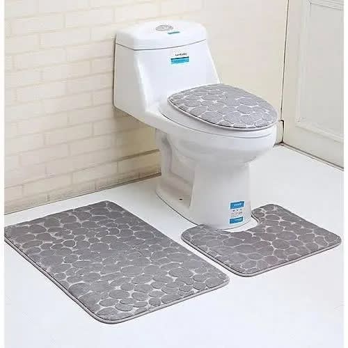 Toilet Foot Mat - Set Of 3 - Grey