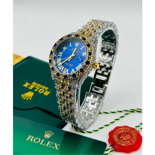 Rolex Diamond Ladies Wristwatch - Blue Dial Silver & Gold Edition