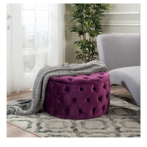 Sadia Besant Velvet Ottoman-Dark Magenta