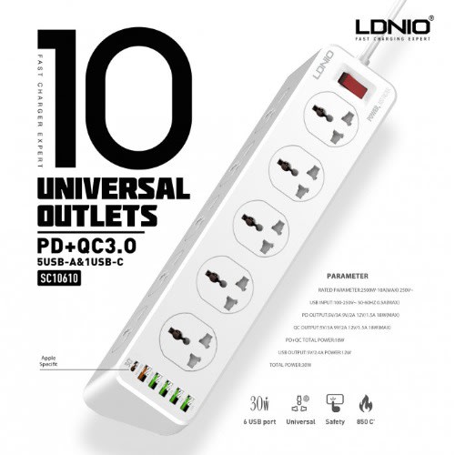 Power Extensions With 10 Outlets Sockets & 6 USB - Sc10610