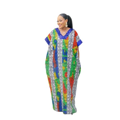 Stylish Ankara Kaftan With Blue Sequence