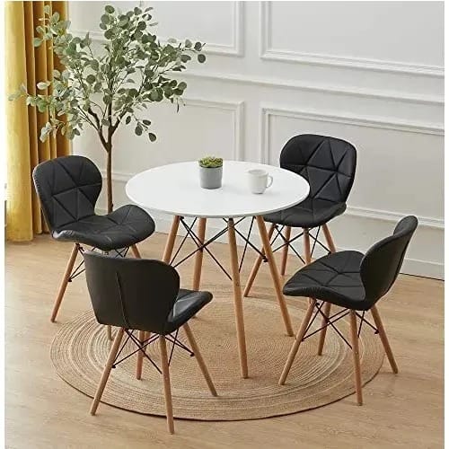 Set Of 4 Leather Chair Dining Set - White And Black