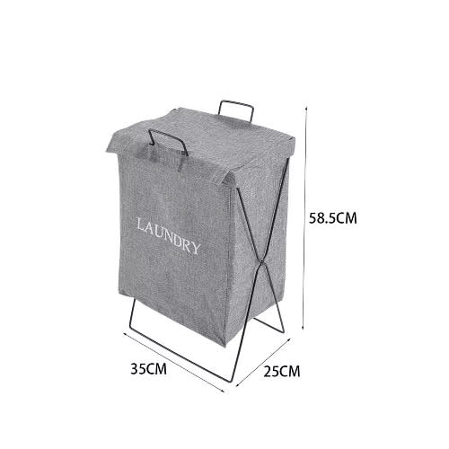 Grey Folding Fabric Laundry Basket Hamper With Lid And Handle