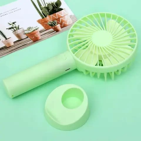 Mini Rechargeable Hand Fan With Phone Stand - Green